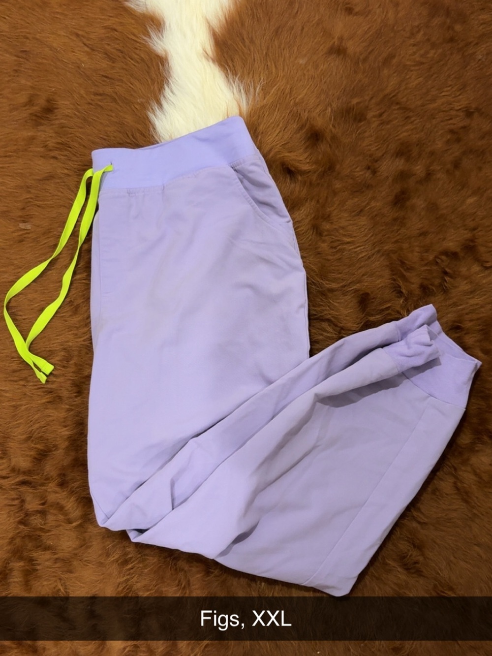 Figs Lavender Jogger Scrubs with Neon Lime Drawstring